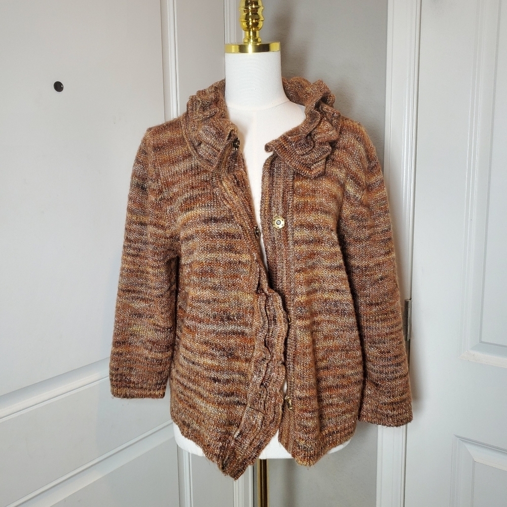 Ruby Rd. Brown Rust Women's Ruffle Button Front Cardigan Sweater Size Medium - Picture 14 of 16